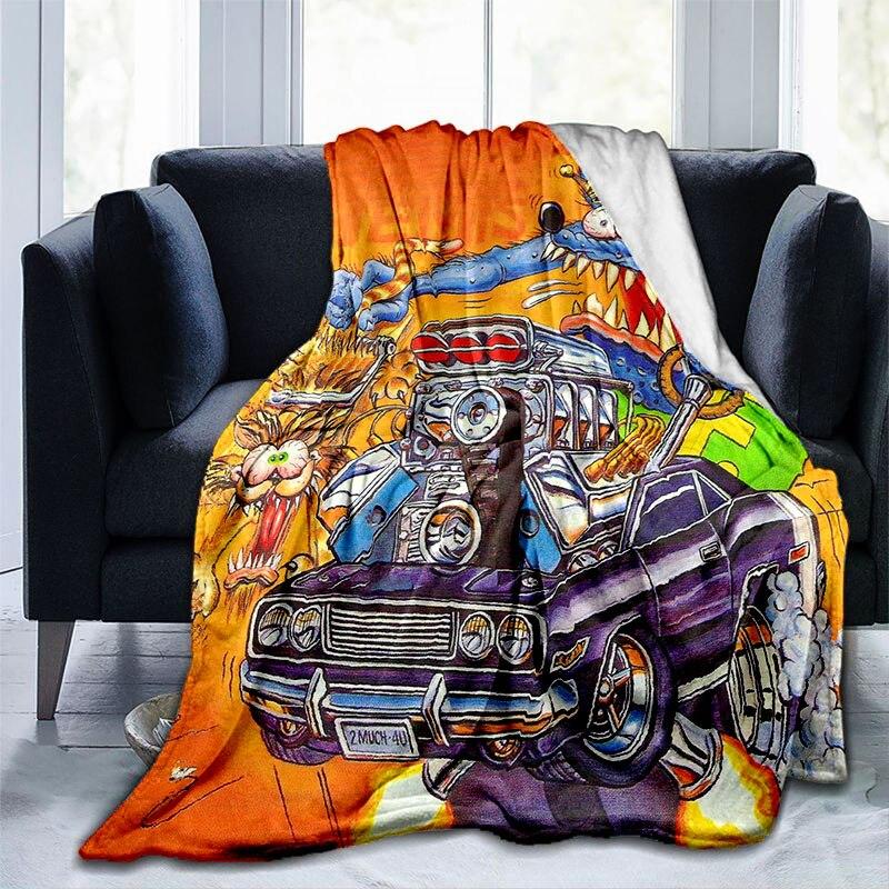 Rat Fink Fashion Throw Blanket Modified Car Culture Funny Accessories for Motorcycle Club Garage Man Cave Home Living Room Decor