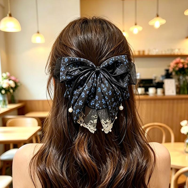 Handgefertigter Chiffon-Haarclip mit floraler Schleife für voluminöses Haar