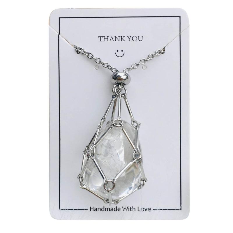 Handgjord Justerbar Kristallbur Halsband Natursten Nät Hållare Hänge Halskedja Snyggt Halsband Elegant Accessoar
