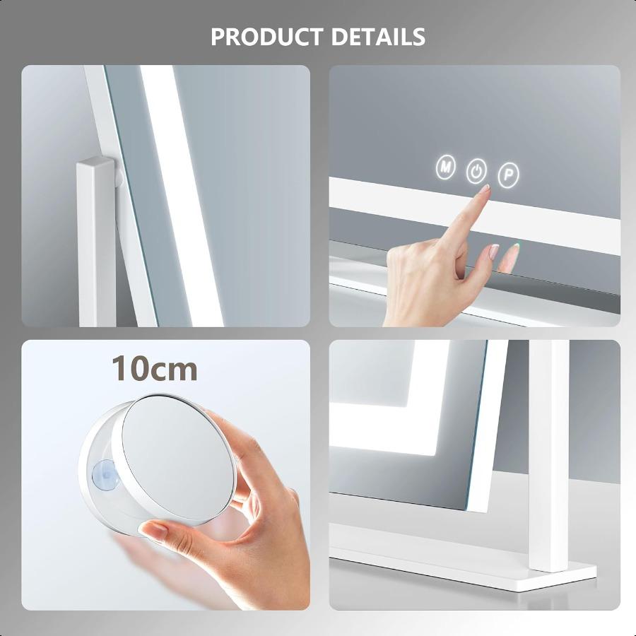 Lighted Makeup Mirror 17.3x13 Hollywood Vanity Mirror with Lights Three Color Lighting Modes and 5X Magnification Mirror Smart