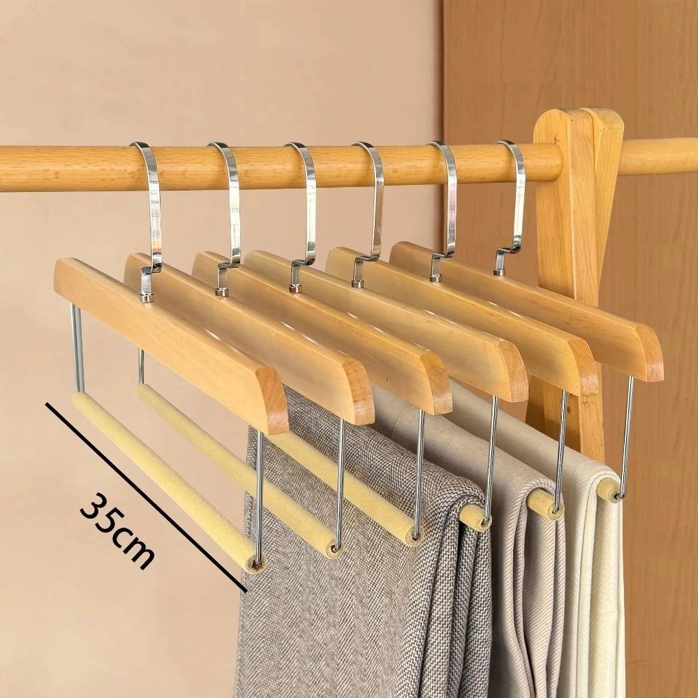 Premium Pants Hanger Wooden Storage Rack Portable Velvet Coat Hanger  Clothing Store Home Use
