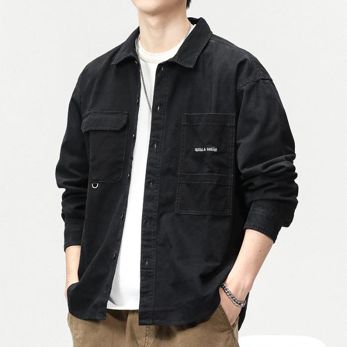 

Американская винтажная рубашка Tooling, мужская рубашка с длинным рукавом, свободная, большого размера, повседневная куртка 3XL чёрный