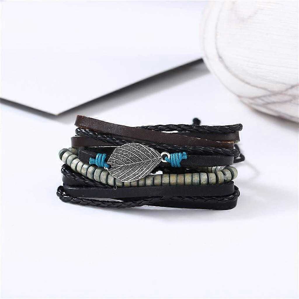 4Pcs Punk Multilayer Leather Bracelet Men's Women Wristband Bangle Jewelry Set Gifts for Women Girls Mother