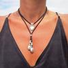 New Fashion Women Vintage Korean Velvet Double-layer Metal Pendants Necklace Women Boho Blue Stone Korean Velvet Choker Necklace