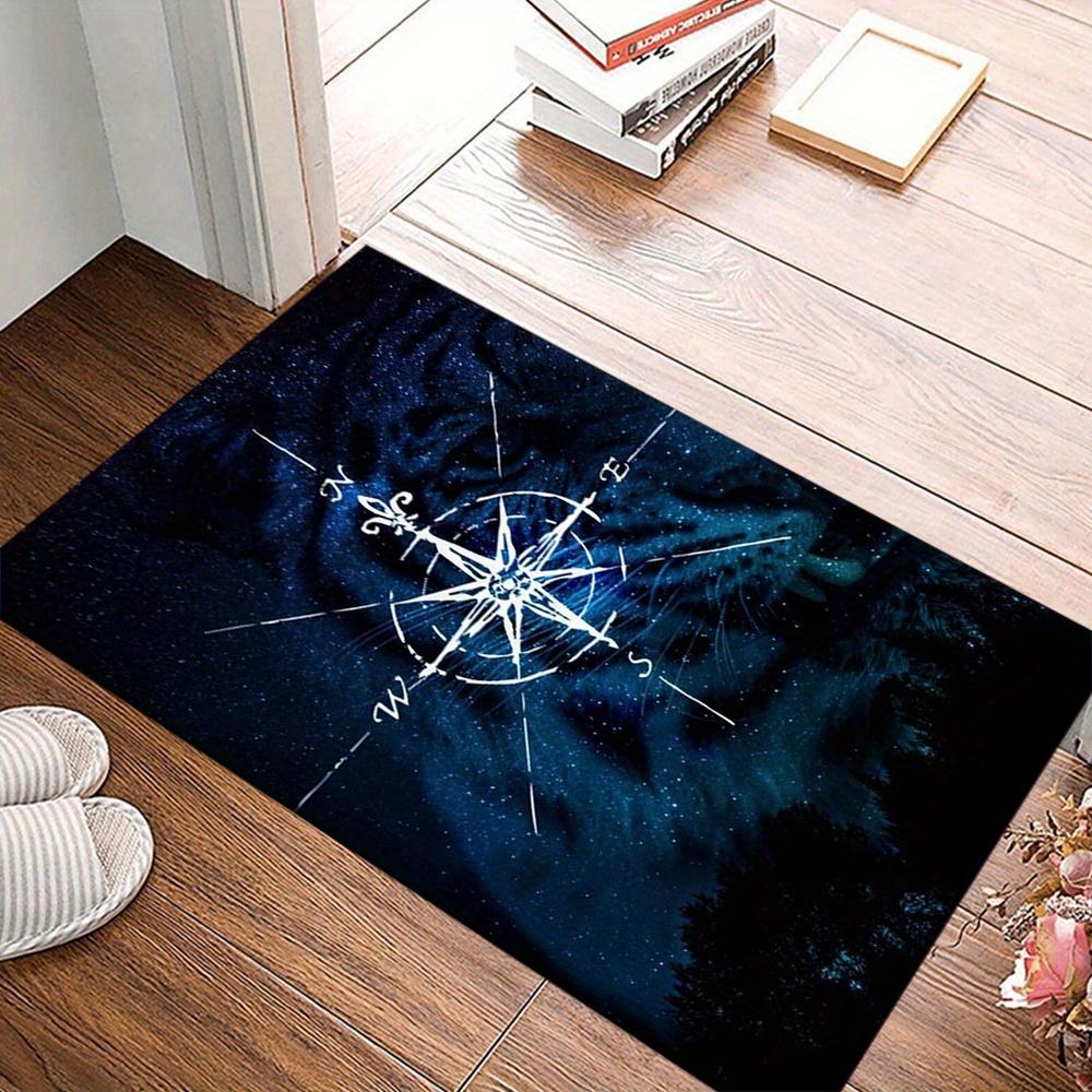 Velvet area carpet weighted crystal velvet 1pc blue compass pattern printed non-slip area carpet suitable for living decoration