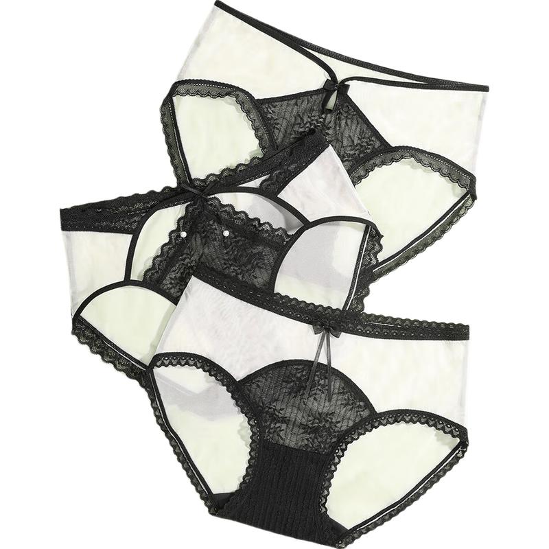 Oudianfen Women's Lace Mid-Waist Briefs