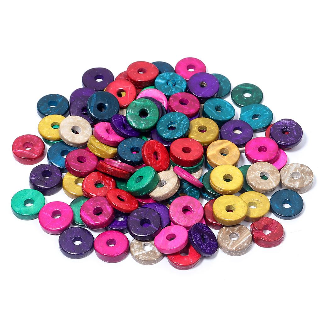 100pcs/lot Colored Button Wooden Beads Big Hole Flat Round Spacer Beads For Jewelry Making DIY Bracelet Necklace Accessories