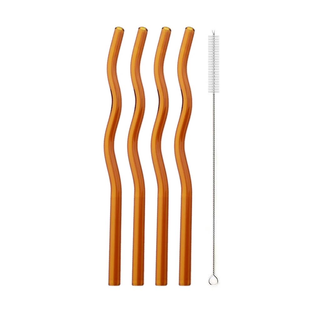 5Pcs/Set Glass Straws Wavy Reusable Drinking Straws Colorful Eco-friendly Straws for Drinks Coffee Milk Tea Straw Barware