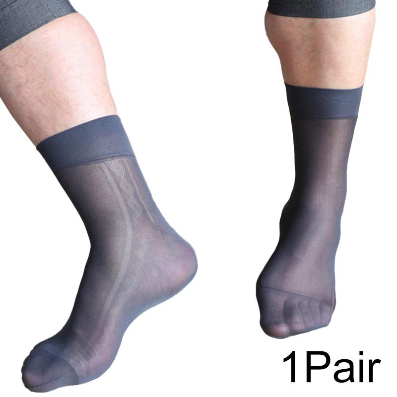 

1Pair Solid Color Breathable Business Wear Stockings Sheer Silk Socks Ultra Thin Stylish Sexy Men s Dress Nylon сірий колір