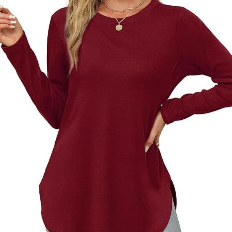 Long Sleeves Women's Solid Color Long Sleeve Top Crew Neck Loose Casual Bottom Shirt