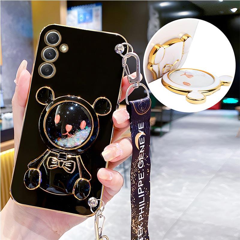 Luxury Bear Lanyard Strap Case For Samsung Galaxy A05 A05S A14 A54 A04 A34 A24 M14 4G 5G Cover