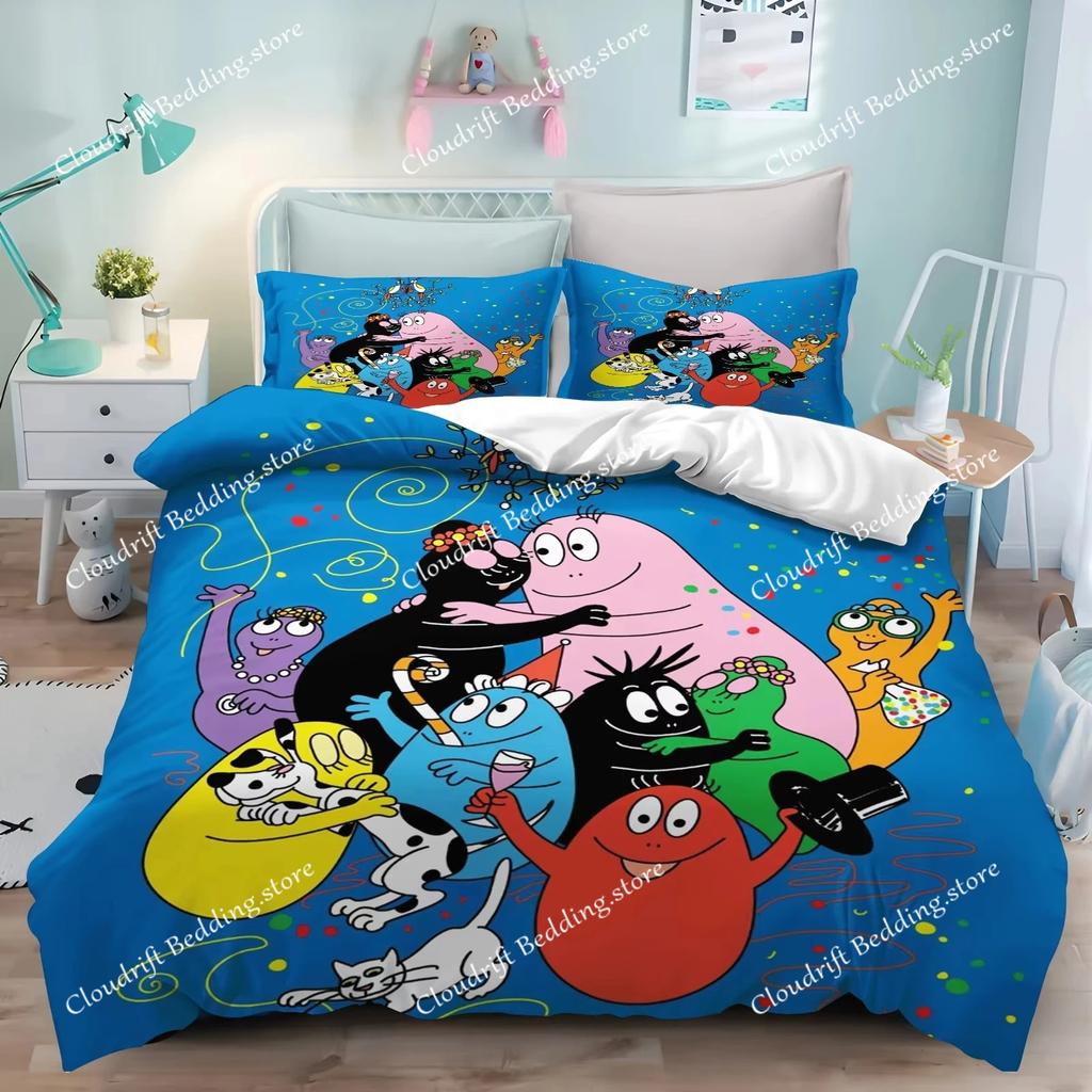 New 3D Print Cartoon L-Les B-Barbapapa Bedding Set Double Twin King Duvet Cover Comforter Pillowcase Boys Girls Adults Bedroom