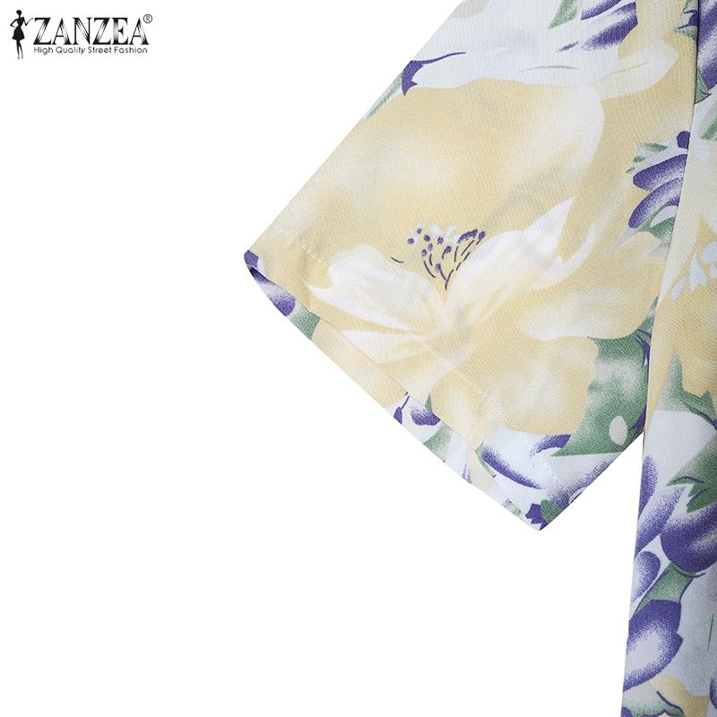 ZANZEA Women Casual Round Neck Short Sleeve Floral Print Dress