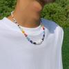 Glass Flower Patchwork Colorful Beaded Necklace for Men Trendy Fashionable Sunshine Boy Colorful Versatile Collarbone Chain