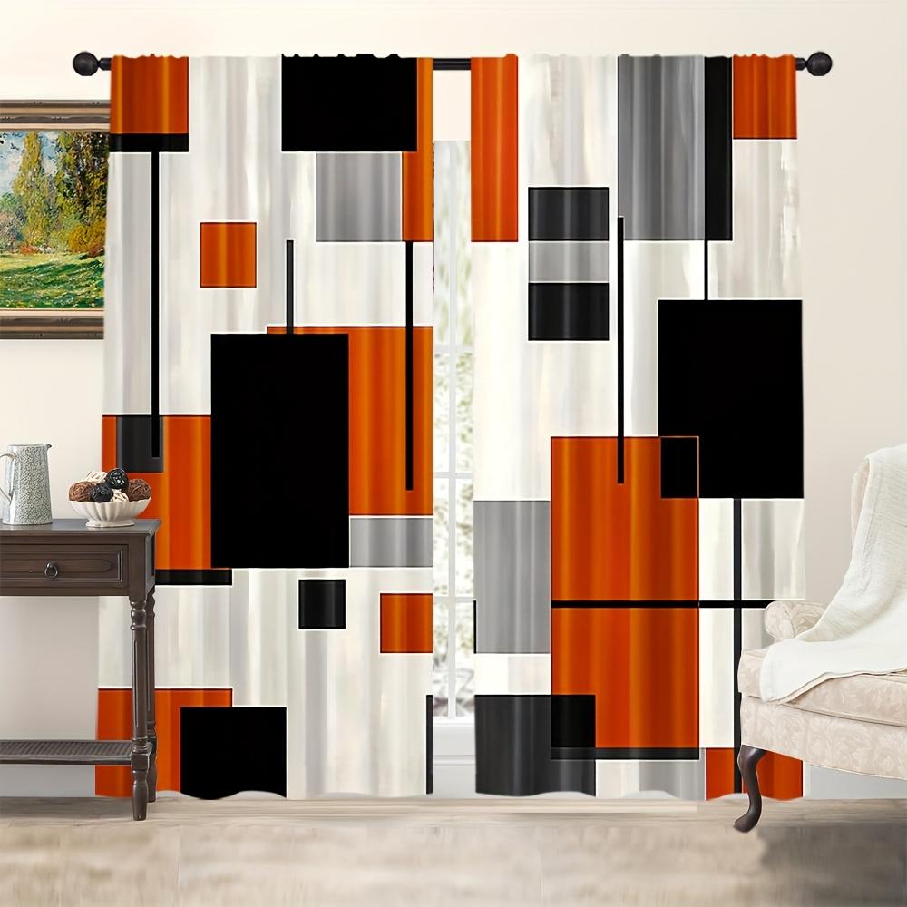 

2D Плоские, 35X90Дюймов*2Шт 2Шт Современные Геометрические Абстрактные Шторы, 100% Полиэстер, Дизайн с Кулиской, Яркий Оранжевый, Черный и Серый 53x116cm 2pc&Without mount