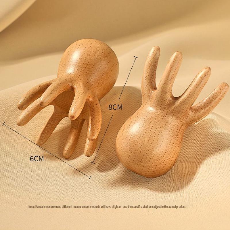 Eight-Claw Octopus Head Massager & Therapy Comb Wood Color