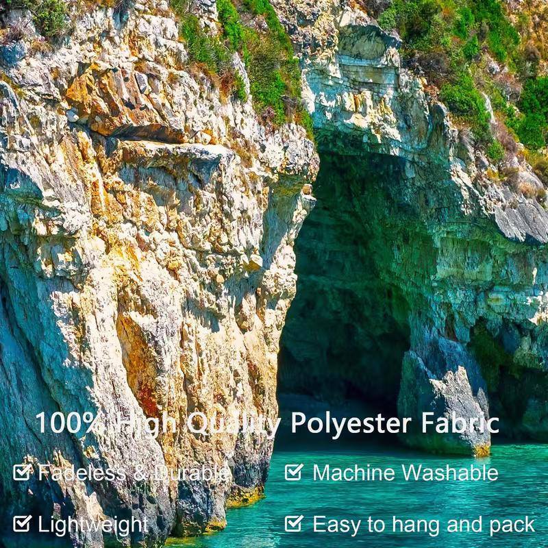 2D Mediterranean Sea Tapestry Tropical Cave Lagoon with Clear Turquoise Water Background Cloth