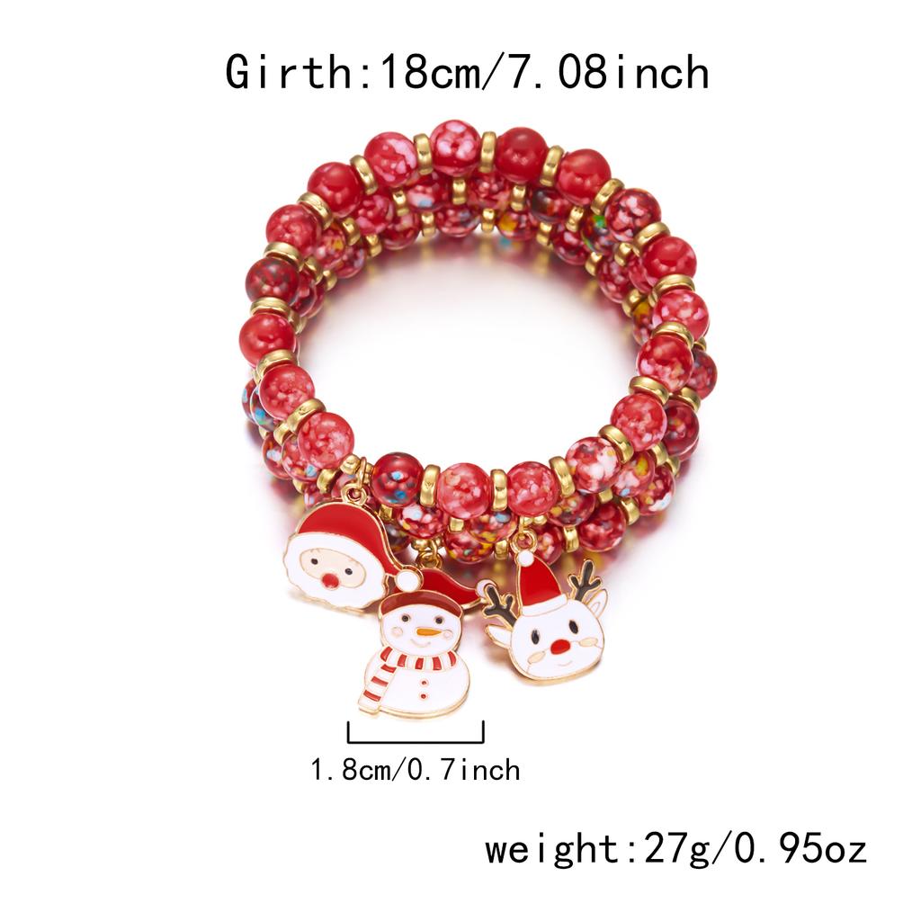 Handmade Christmas Multilayers Beaded Bracelet for Women Santa Claus Snowman Pendant Bangles Holiday Party Xmas Jewelry Gifts