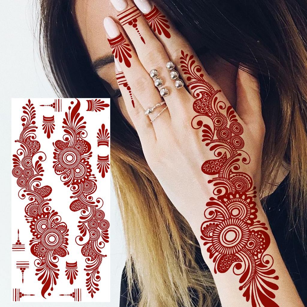 1 Foglio Hennè Ramadan Stile Indiano Tatuaggi Temporanei Per Mani Dita Donne, Adesivi Finti Tatuaggi Lunga Durata Realistici
