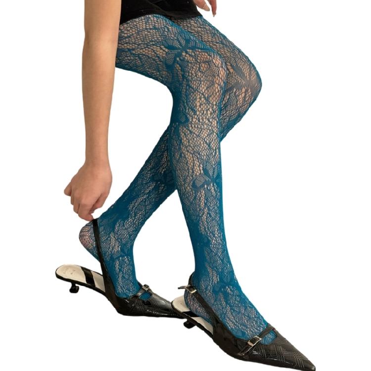 Women Butterfly Jacquard Pantyhose Hollowed Fishnet Mesh Colored Tights Leggings
