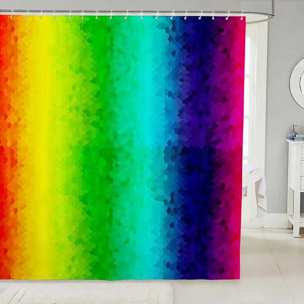 Rainbow Shower Curtain Love Pride Theme Bathroom Curtain for Teen Girls Bathtub Screen Colorful Stripes Waterproof Decoration