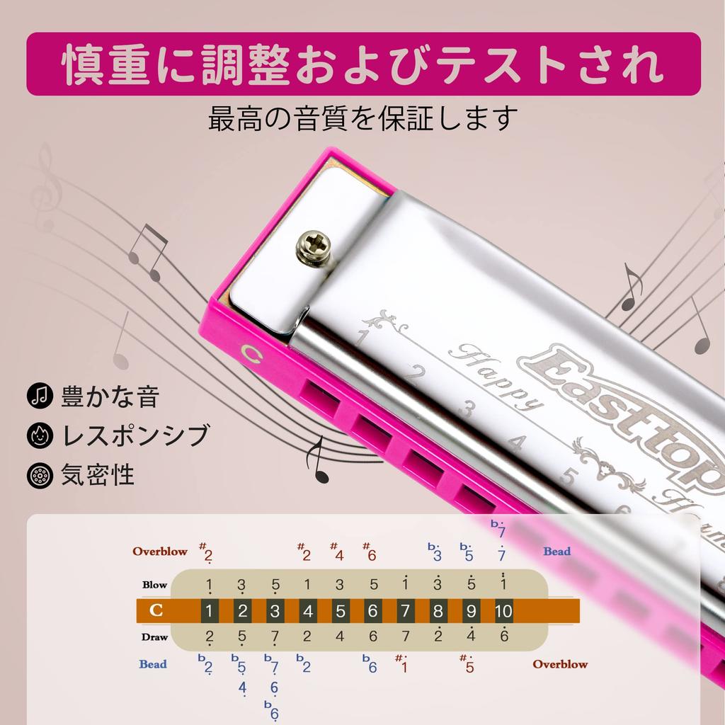 East Top Blues C 10 20 Cleaning Highly Suitable for and as a Gift for Learning and Practice Harmonica, Beginner's Key, Holes, Tones, Cloth, Airtight,