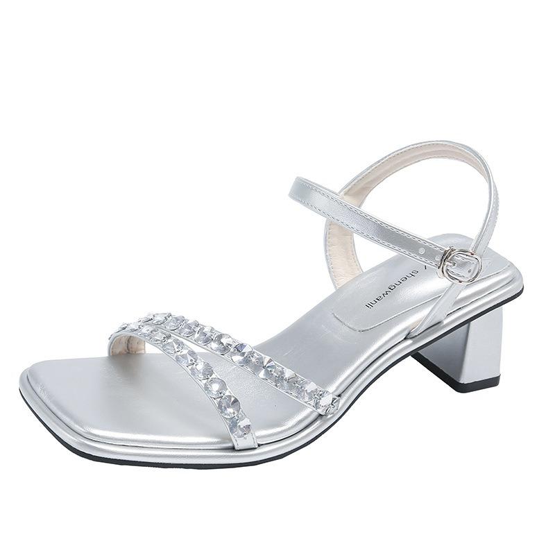 High-heeled rhinestone sandals women's summer new thick heel temperament with skirt sandals
