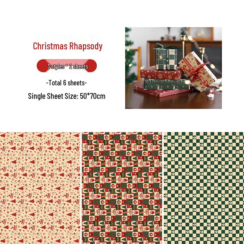 

Винтажная крафтовая рождественская упаковочная бумага - 6 листов с дизайнами северных оленей и рождественских елок