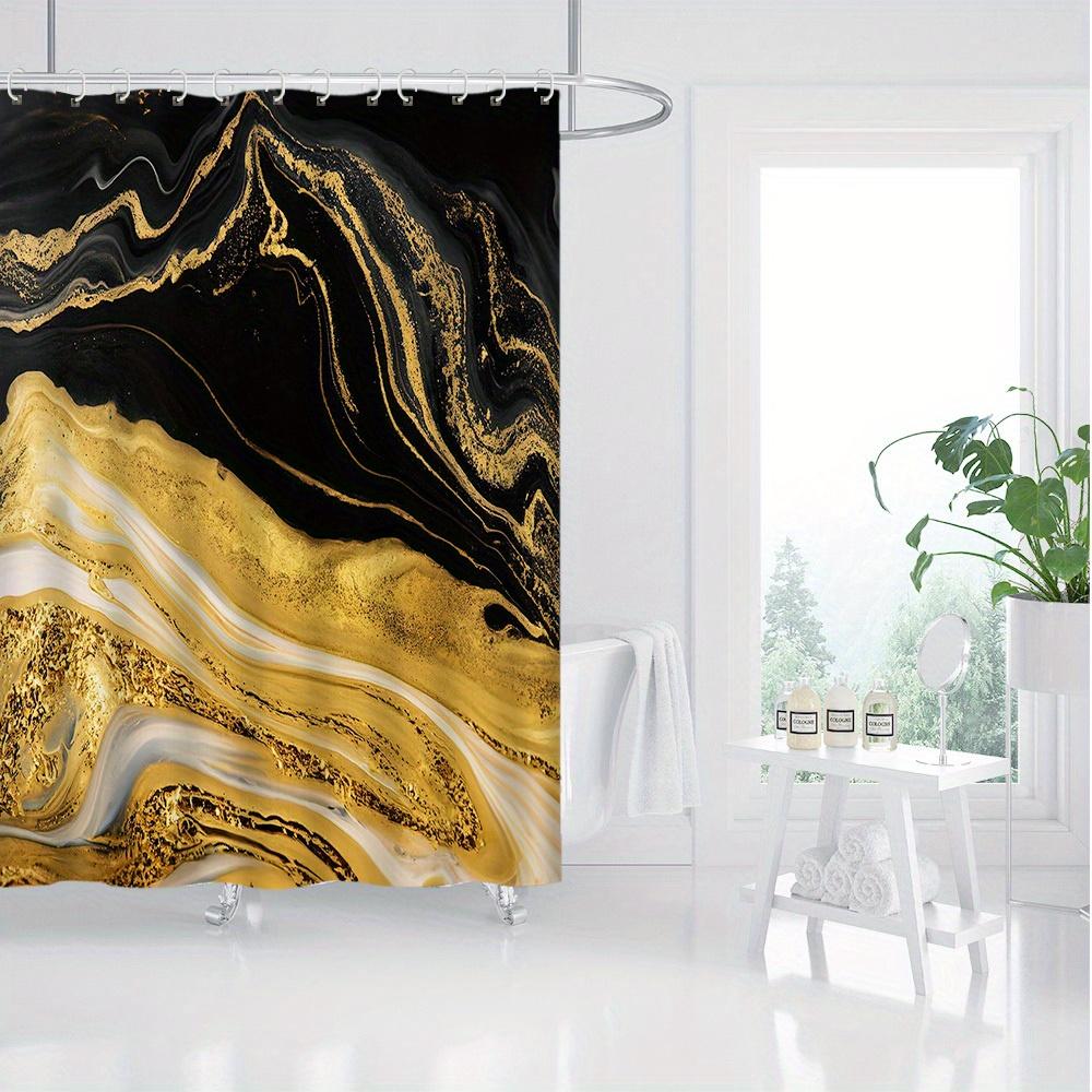 

Nordic Luxury Marble Shower Curtain - Black & Gold Digital Print, Water-Resistant Polyester, Eyelets, Artistic Bath Decor W60H190(CM)-1 Pcs