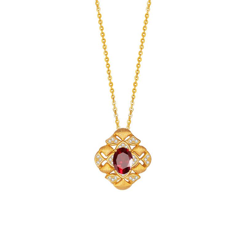 Wind Color Treasure Necklace Stud Earrings Set Natural Garnet Topaz S925 Silver Light Luxury Jewelry