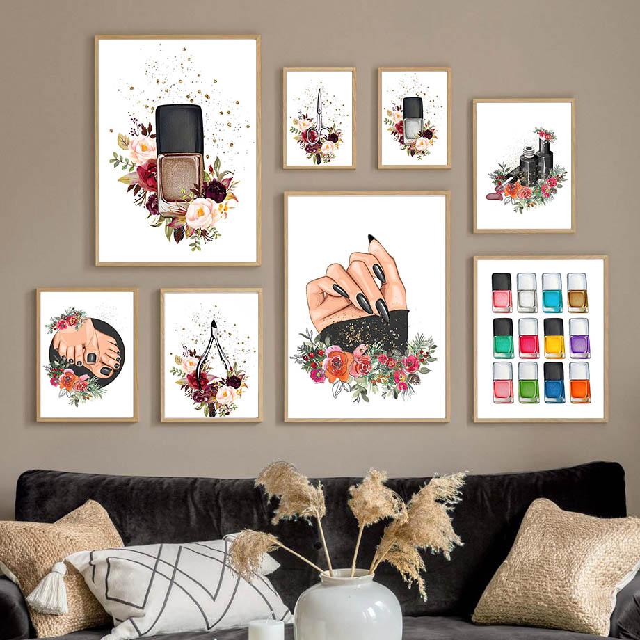 Black Nail Tech Manicure Pedicure Wall Art Canvas Painting Nordic Fashion Poster And Prints Wall Pictures For Beauty Salon Decor