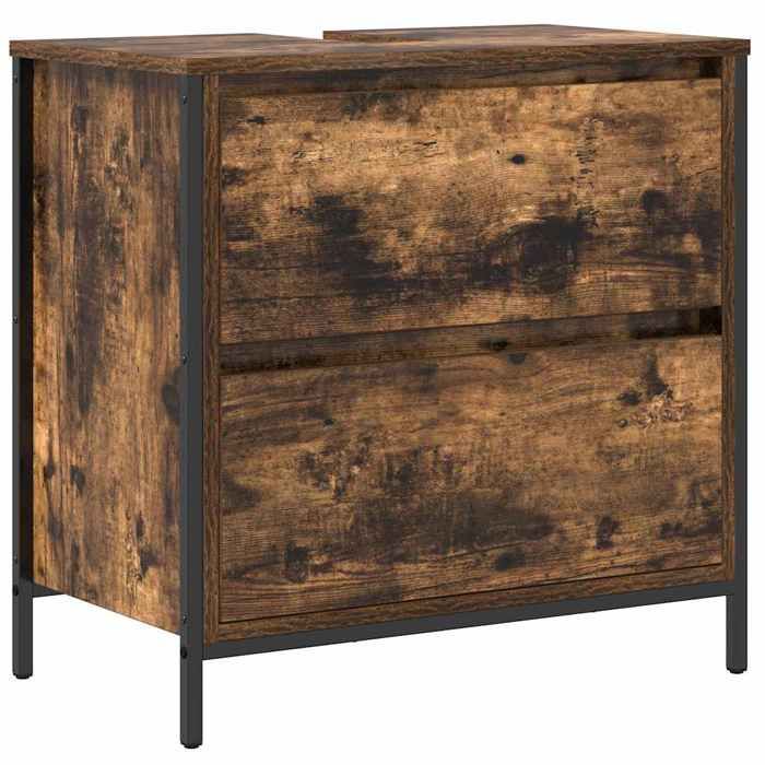 VidaXL Meuble de salle de bain lavabo tiroirs chêne fumé 60x34,5x60 cm, meuble vasque de toilette, meuble de rangement de 861884