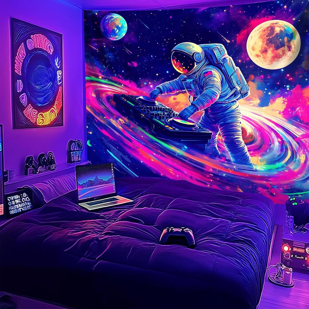 NYZE Astronaut Space Tapestry for Bedroom, Glow In the Dark Room Decor Wall Tapestries, Cool Galaxy Planet Wall Hanging, Wall Ha