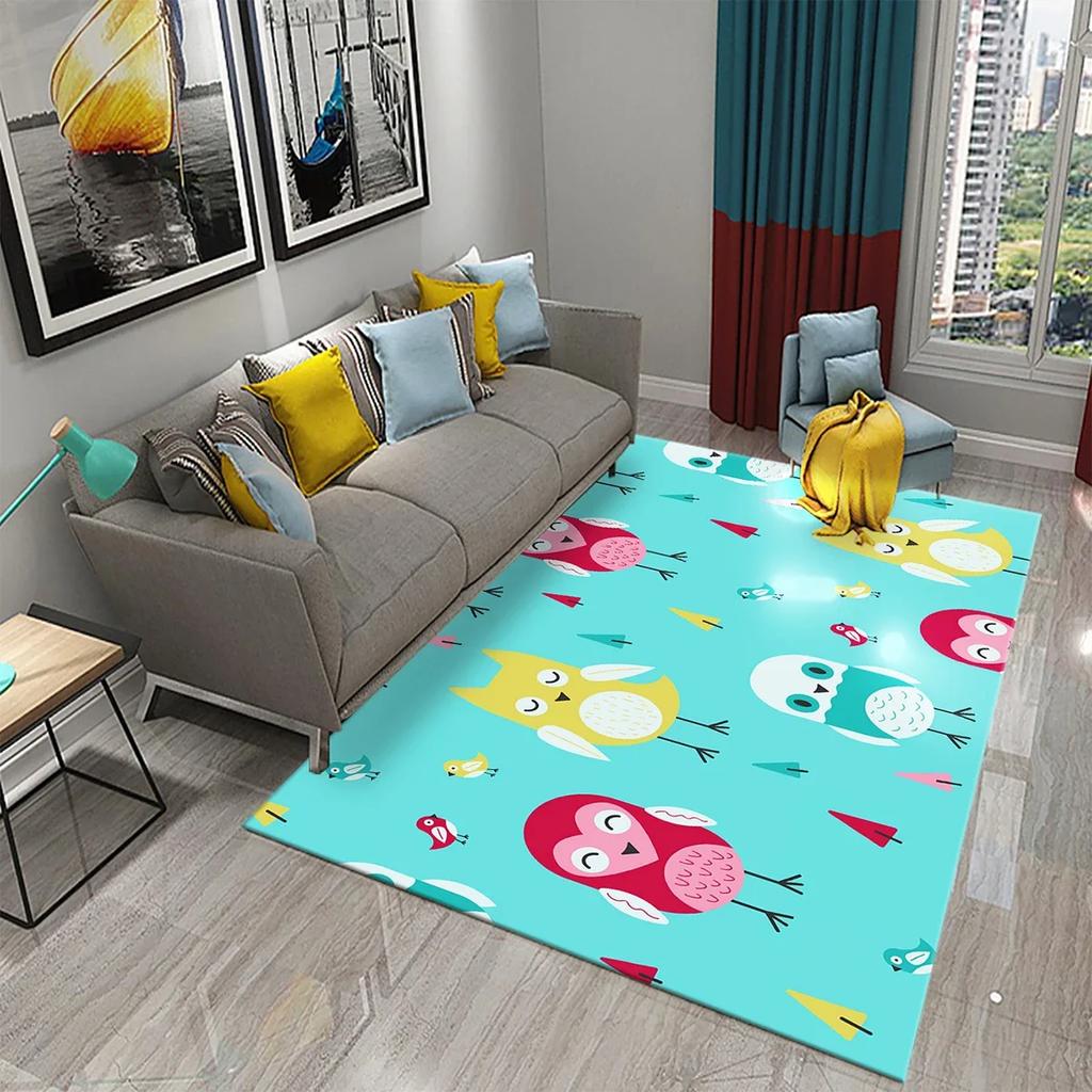 Lieblicher Cartoon Eulen Teppich für Schlafzimmer Wohnzimmer Dekor Fußmatte Flur Teppich Niedliche Tier Teppiche Küche Badezimmer Rutschfester Teppich