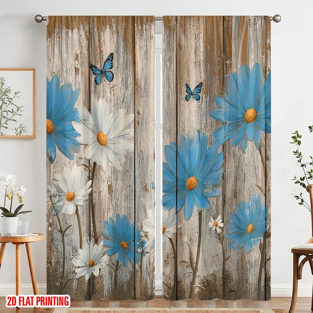 2 Stück, 2D-Flachdruck Fenstergardine Rustikale Blüten(1) Vielseitiger Polyesterstoff (ohne Stange) Vielseitig Alles für Schlafzimmer Wohnen