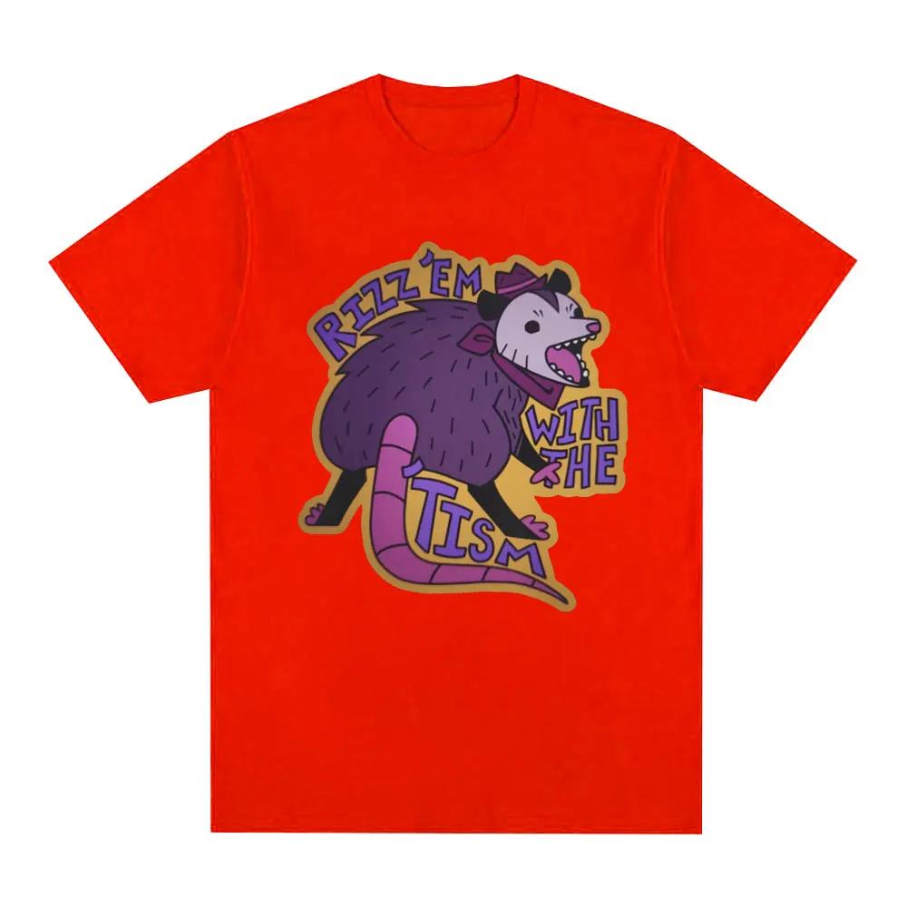 Rizz Em with The Tist T-Shirt Autism Funny Possum Meme T-Shirt Summer 100% Cotton Casual O-Neck Short Sleeve T-Shirt