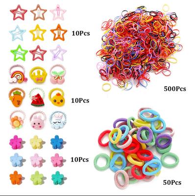 580PCS Dopamine Women's Cute Colorful Hair Accessories Set - Elastic Flowers and Star Shaped Clips, Non Marking Ponytail Fixing Device, No Box