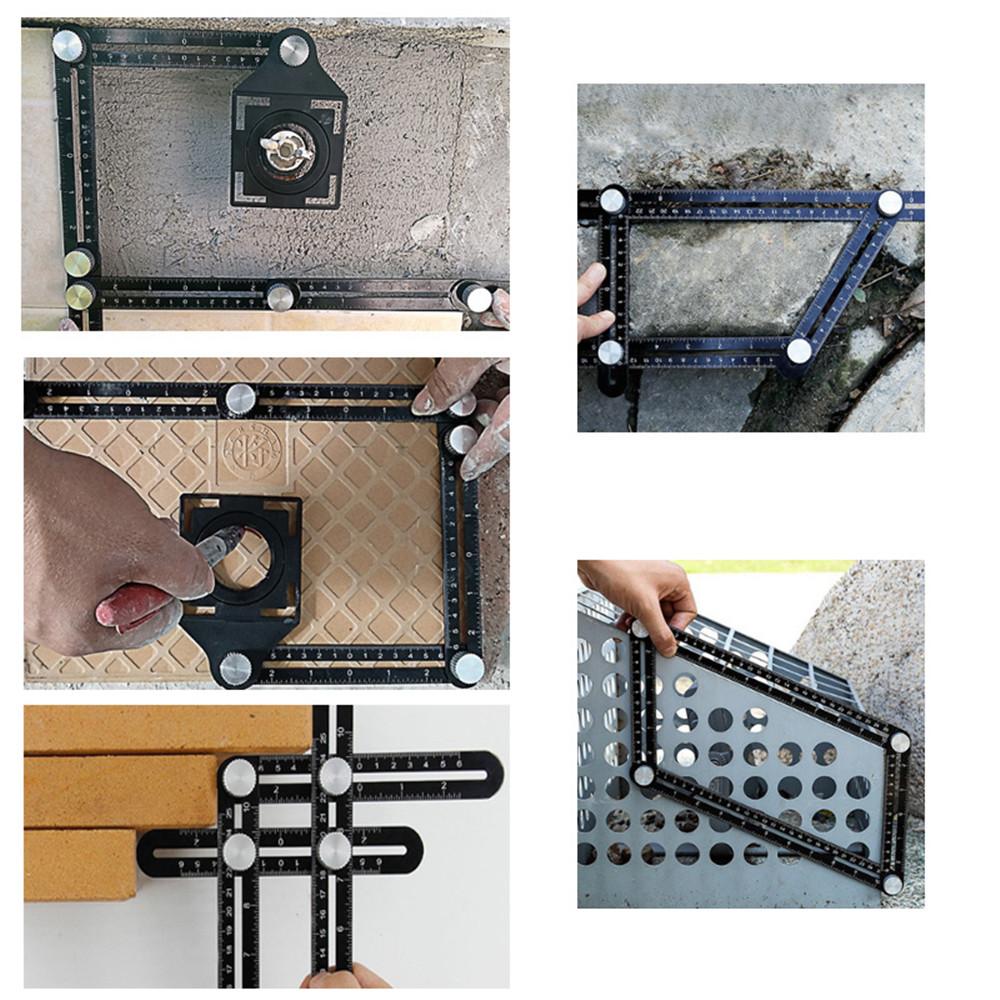 Multi Adjustable Angle Ruler Tile Hole Locator 6 Folding Metal Measuring Ruler Drill Guide Openings Locator 31*5.5*2.6cm