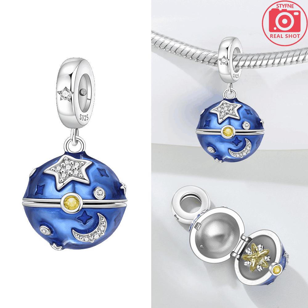 Original Copper Charms Star Moon Zircon Pendant Planet Beads Fit Bracelet Anniversary Fine Gift Accessory Diy Making