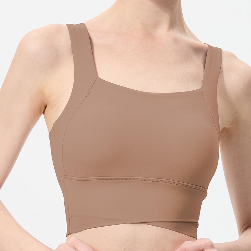 Nude Feel Cross Back Shockproof Women's Sports Bra - Fixed Cup Fitness & Running Vest for High-Intensity Workouts