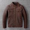 Vintage Red Brown Cow Leather Men's Motorcycle Leather Jacket Slim Fit Short Black Tanned Sheepskin Coat For Men Spring Autumn