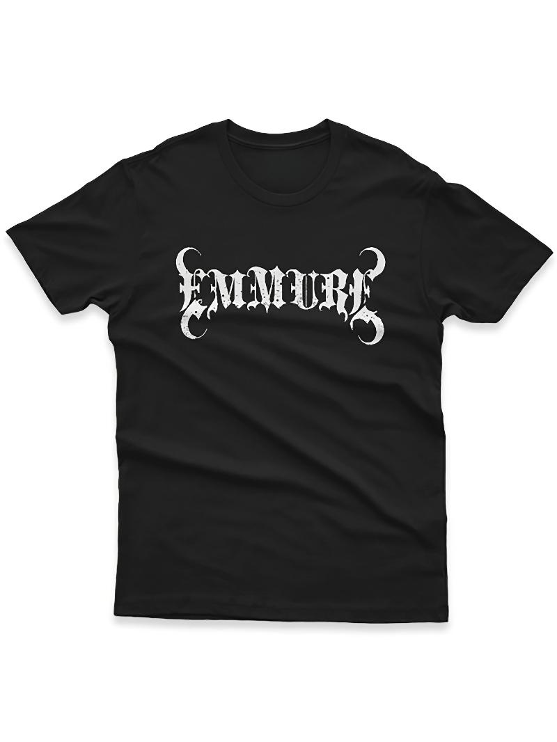 Emmure Unisexs Heavy Weight 230Gsm Retro Gothic Letter Tshirt with White EMMURE Printed Short Sleeve Round Neck Casual Tshirt S