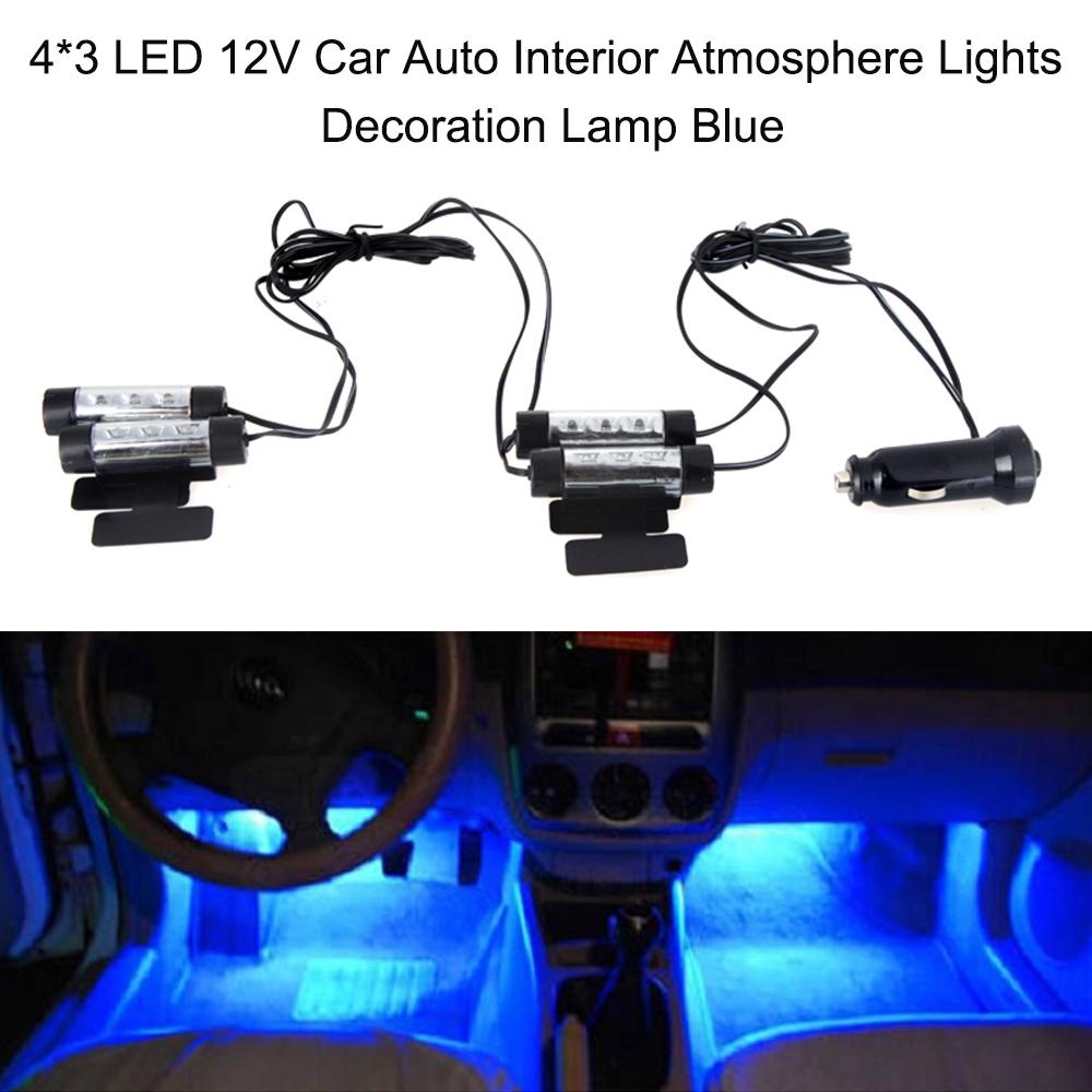 

4 * 3 LED 12V автомобиля авто внутренней атмосферы огни украшения лампа синяя