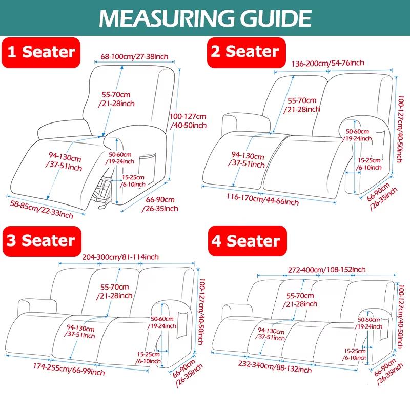 1 2 3 4 Seater Velvet Recliner Sofa Cover Split Design Relax Sofas Slipcover Lounge Armchair Covers with Side Pocket Home Decor