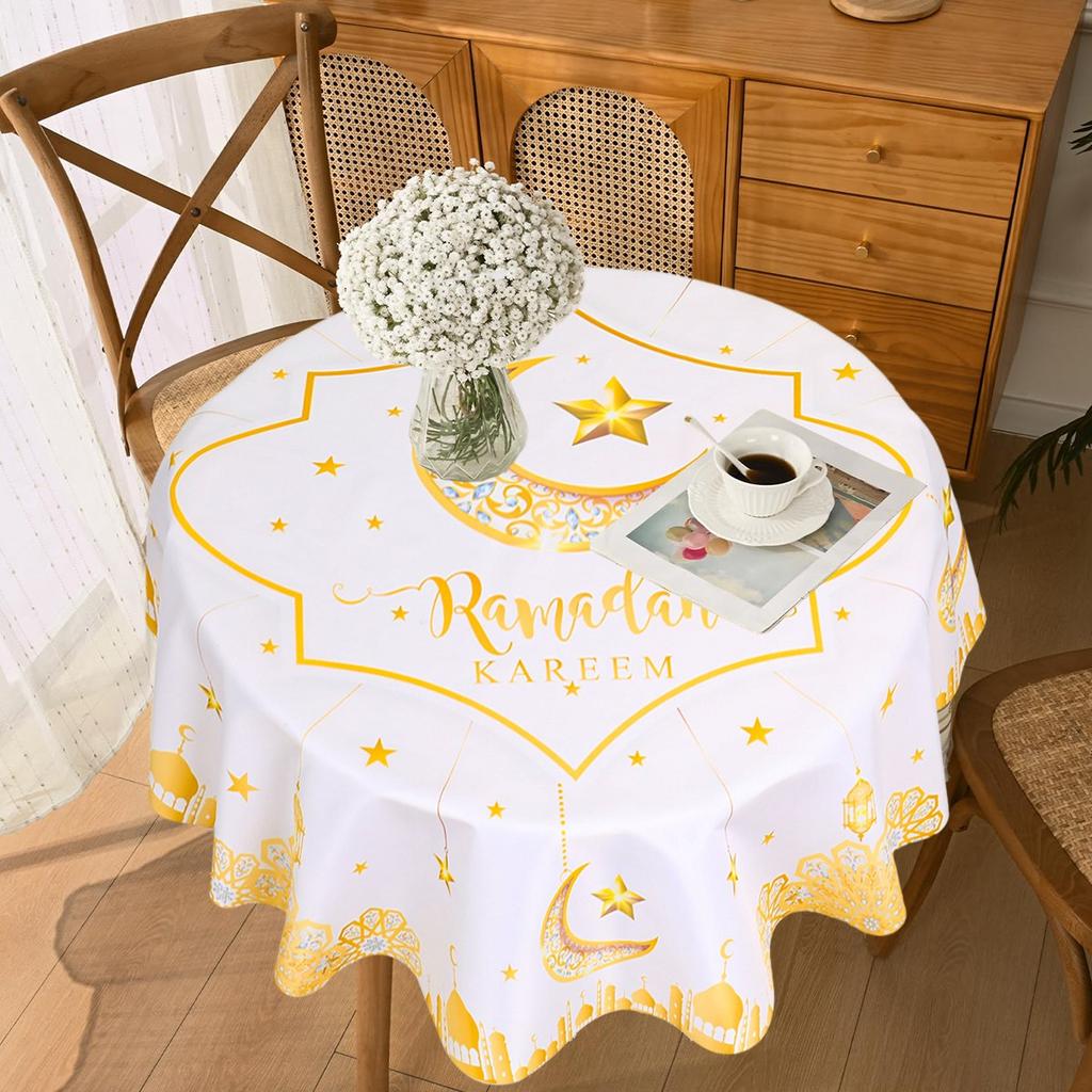 Ramadan Kareem Eid Mubarak Polyester Round Tablecloth Ramadan Decor For Home 2025 Islamic Muslim Party Supplies EID Al  Adha
