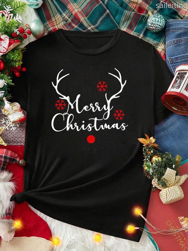 Christmas  Print Womens Unisexs Round Neck Short Sleeved Tshirt Casual Loose Versatile Summer T Shirt