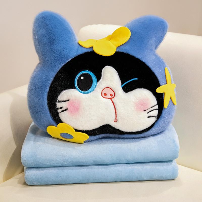 Cartoon Cat Pig Plush Pillow Blanket With Embroidered Animal Pattern For Office Nap And Travel Comfort
