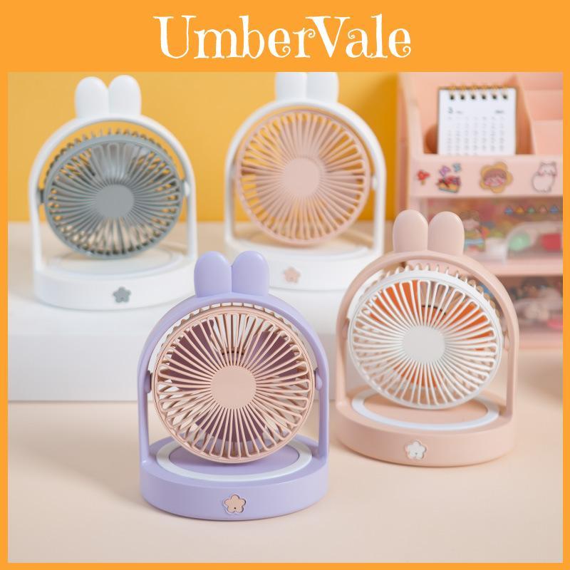 2023 New Summer Cute Pet Bunny Ear Desktop Usb Mini Student Portable Diy Fan With Plastic Blades Pink