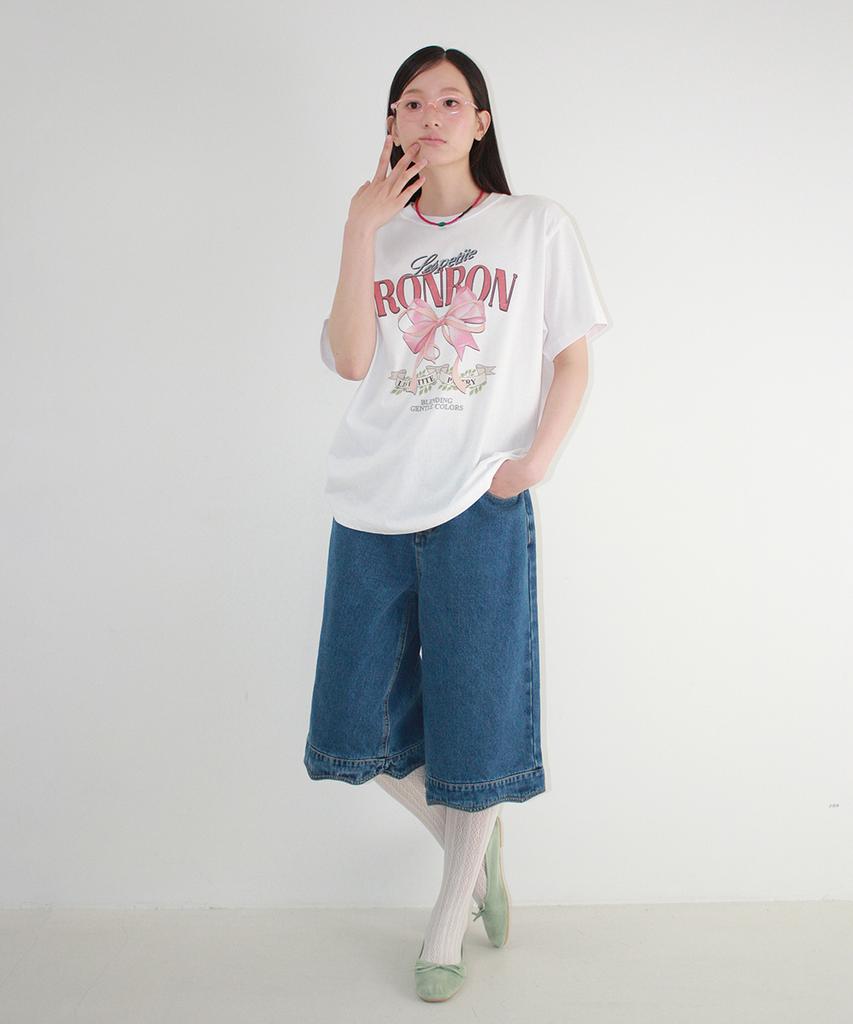 RONRON Vintage Double Ribbon Basic Fit T Shirt White