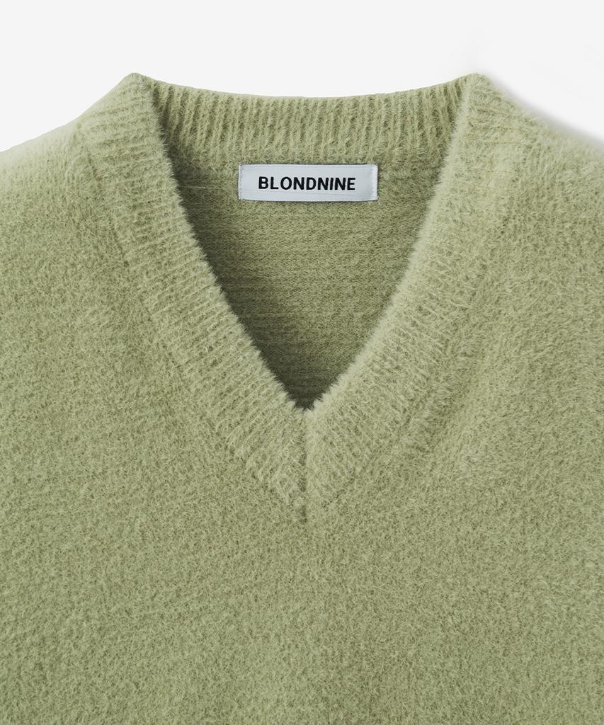 BLOND9 Soft Wing Yarn V-Neck Knit_Avocado
